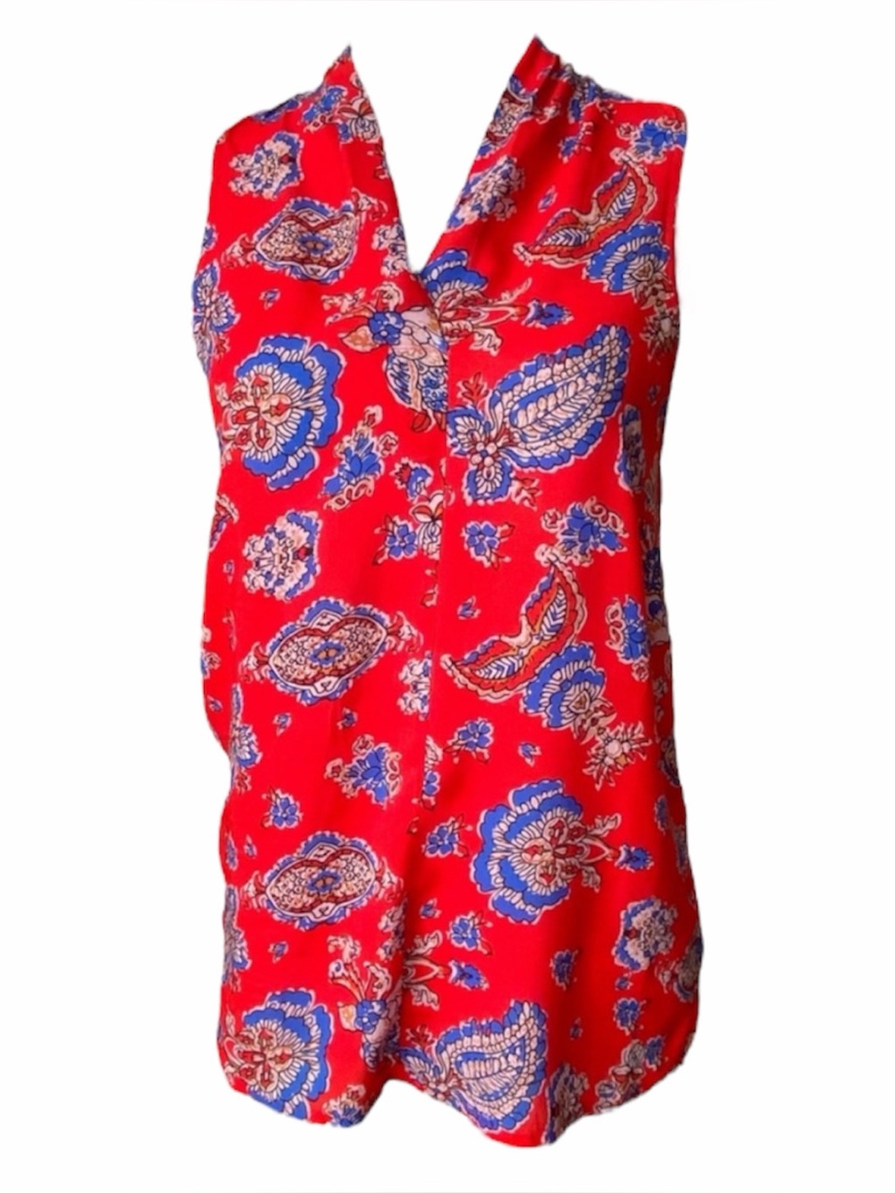 Ava Christine Red Paisley V-Neck Sleeveless Top
